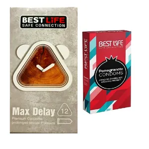 کاندوم بست لایف مدل Max Delay بسته 12 عددی به همراه کاندوم بست لایف مدل Pomegranate بسته 12 عددی