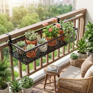 استند گلدان دکومرآت مدل بالکنی طرح قلب آویز، مناسب فضای باز و گلهای آپارتمانی، با پوشش کورهای الکترواستاتیک مقاوم در برابر رطوبت و خط و خش، ابعاد 50×20×12 سانتیمتر، وزن 1750 گرم