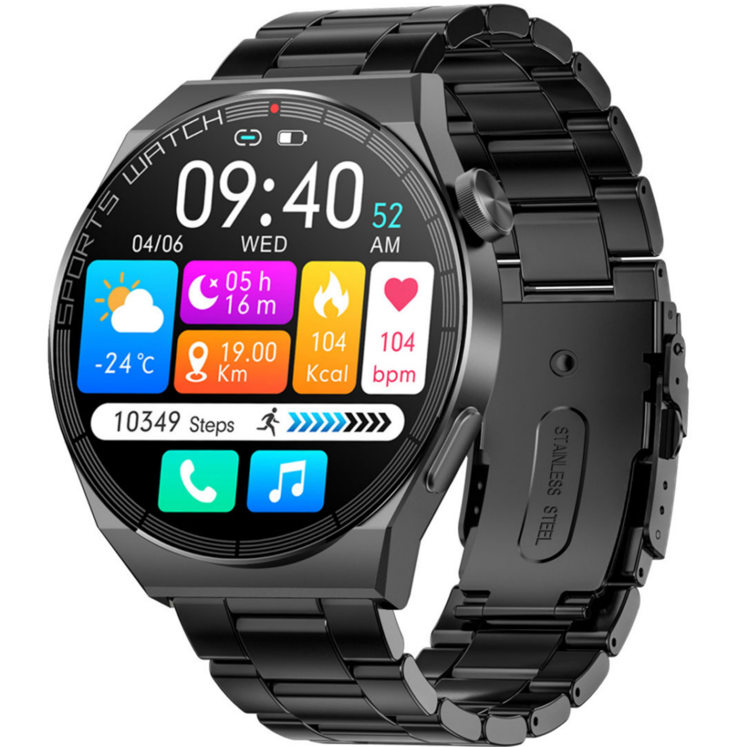 ساعت هوشمند 45mm مدل Rock21 بند سیلیکونی و فلزی