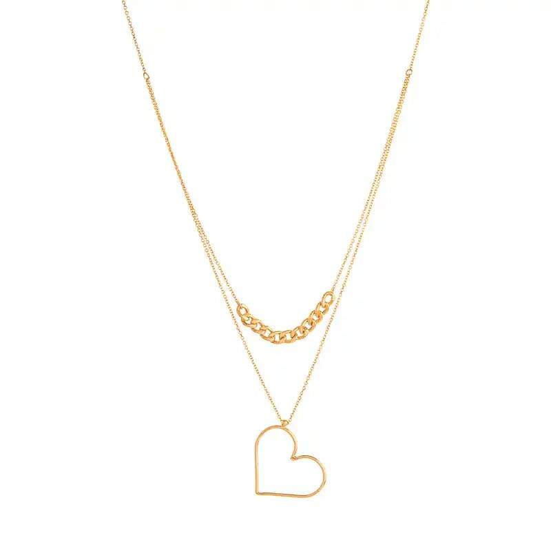 گردنبند طلا 18 عیار زنانه با زنجیر حلقهای (فلامینگو) گالری قو طلایی مدل کارتیر و قلب بزرگ