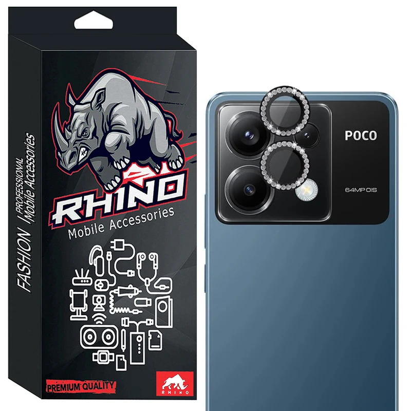 محافظ لنز دوربین شیشه ای راینو مدل Diamond Ring مناسب برای گوشی موبایل شیائومی Poco X6