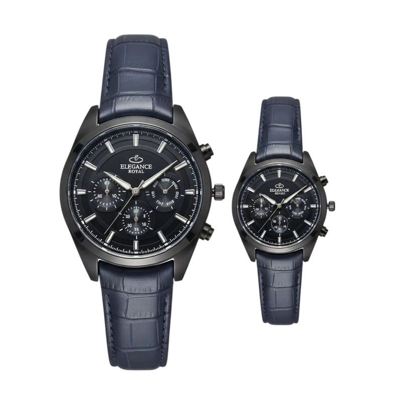 ست ساعت مچی عقربه‌ای کوارتز زنانه و مردانه الگانس مدل بندچرمی کد nls-1078