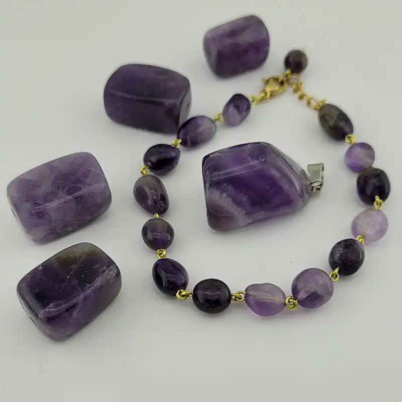 دستبند زنانه مدل سنگ آمیتیست کد 0901