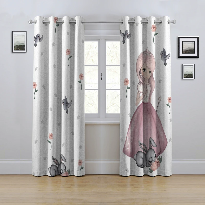 پرده مدل پانچی طرح دخترانه و خرگوش سایز 280x145 سانتی متر