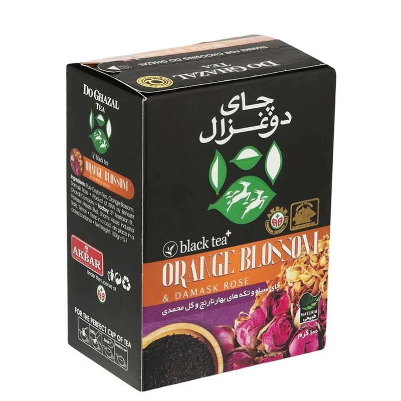 چای سیاه و تکه های بهار نارنج و گل محمدی دوغزال - 100 گرم