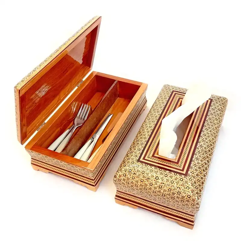 ست جعبه کارد و چنگال و جعبه دستمال کاغذی خاتم کاری کد 3
