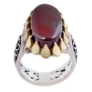 انگشتر نقره مردانه بازرگانی میلادی مدل عقیق جزع یمنی رکاب دست ساز استاد انصاری کد AM_2635