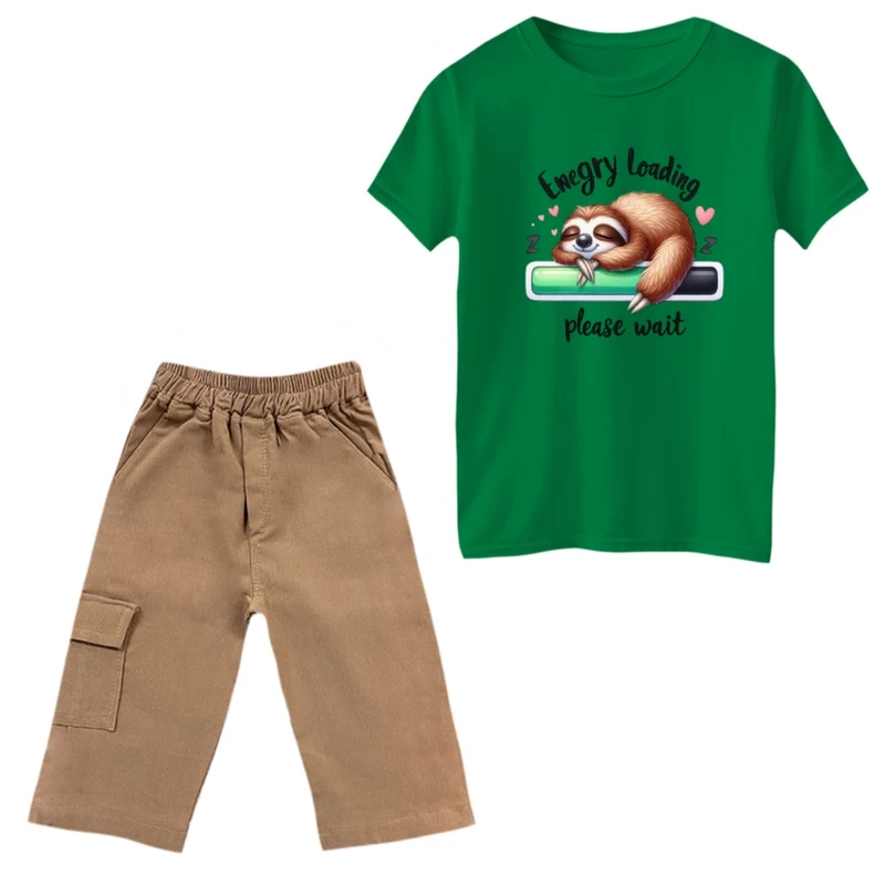 ست تی‌شرت و شلوارک پسرانه مدل خرس تنبل کد 2