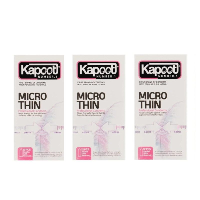 کاندوم کلاسیک کاپوت مدل MICRO THIN سه بسته 12 عددی