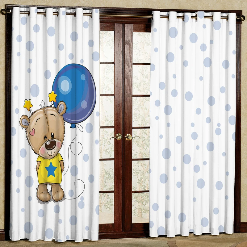   پرده مدل خرس و بادکنک  مخمل پانچی کد 1827 سایز 140x280 سانتی متر