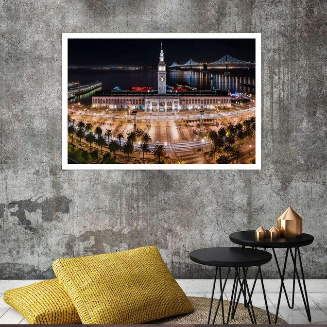 تابلو بکلیت طرح منظره ساختمان فری بیلدینگ سان فرانسیسکو مدل قاب شاسی W-s8041