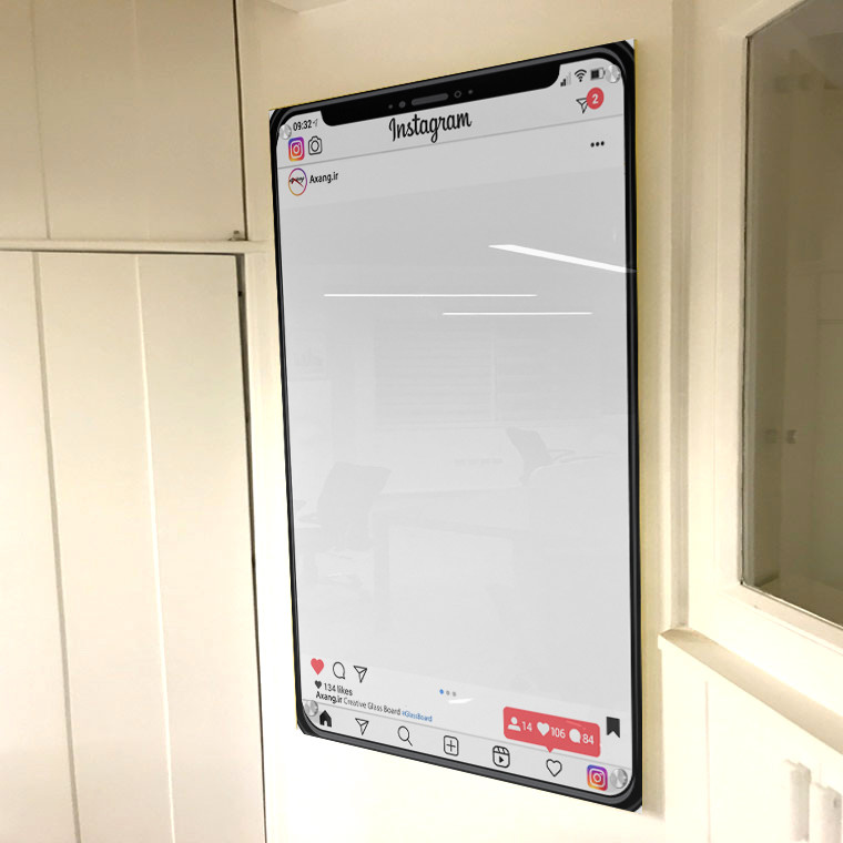تخته وایت برد شیشه‌ ای عکسنگ طرح اینستاگرام مدل  AXANG-INSTA سایز 120x80 سانتی متر