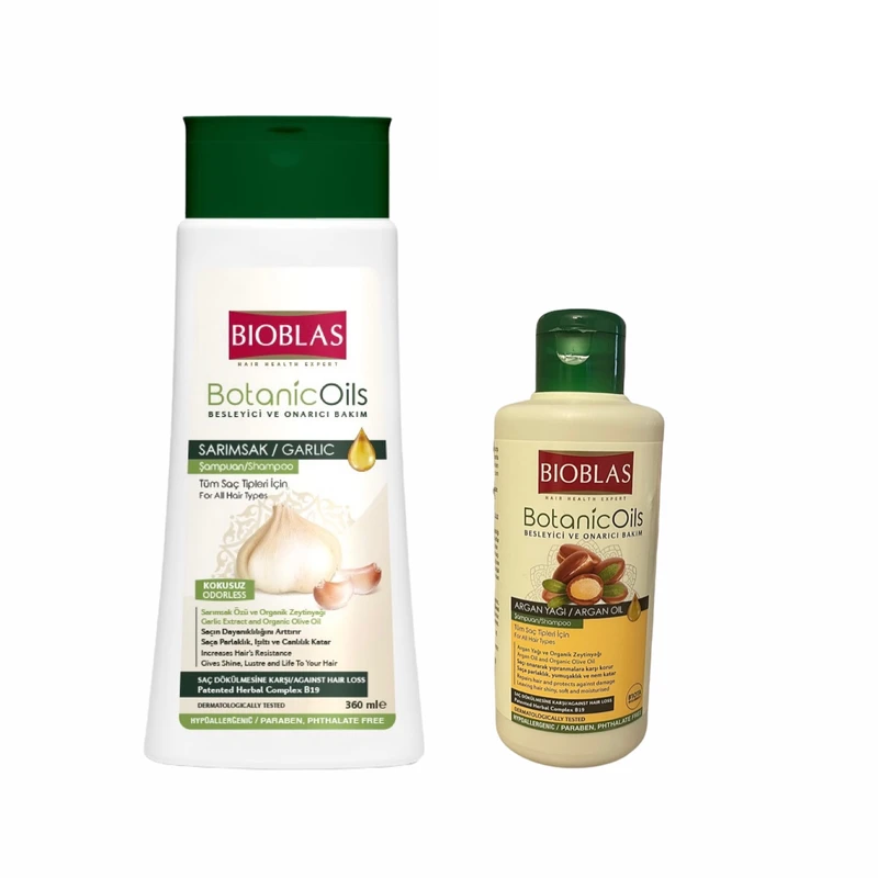 شامپو تقویت کننده مو بیوبلاس مدل سیر حجم 360 میلی لیتر به همراه شامپو مدل آرگان حجم 150 میلی لیتر
