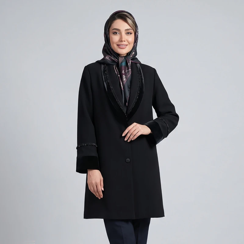 مانتو زنانه کرپ نگین‌دار زاگرس پوش مدل 7974