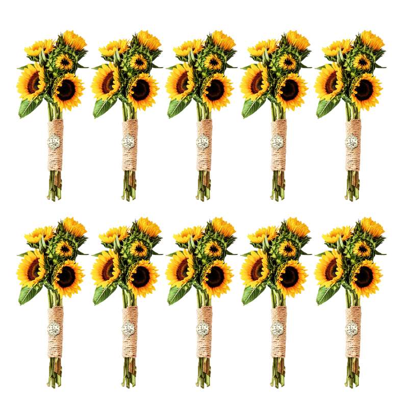 دسته گل طبیعی آفتابگردان هیمان کد 9  بسته 10 عددی