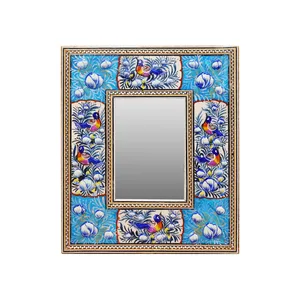 آینه خاتم کاری چوبی صنایع دستی فاخر مدل مینیاتور طرح گل و مرغ برجسته کد Bl24p20