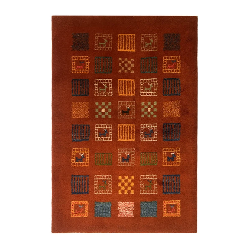 گبه دستبافت قشقایی یک متری کد NKP.RJ0079 زمینه قهوه ای