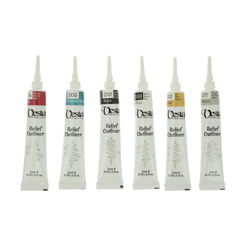 خمیر دورگیر وستا مدل Relief Outliner حجم 21 میلی لیتر بسته 6 عددی خمیر دورگیر وستا مدل Relief Outliner حجم 21 میلی لیتر بسته 6 عددی