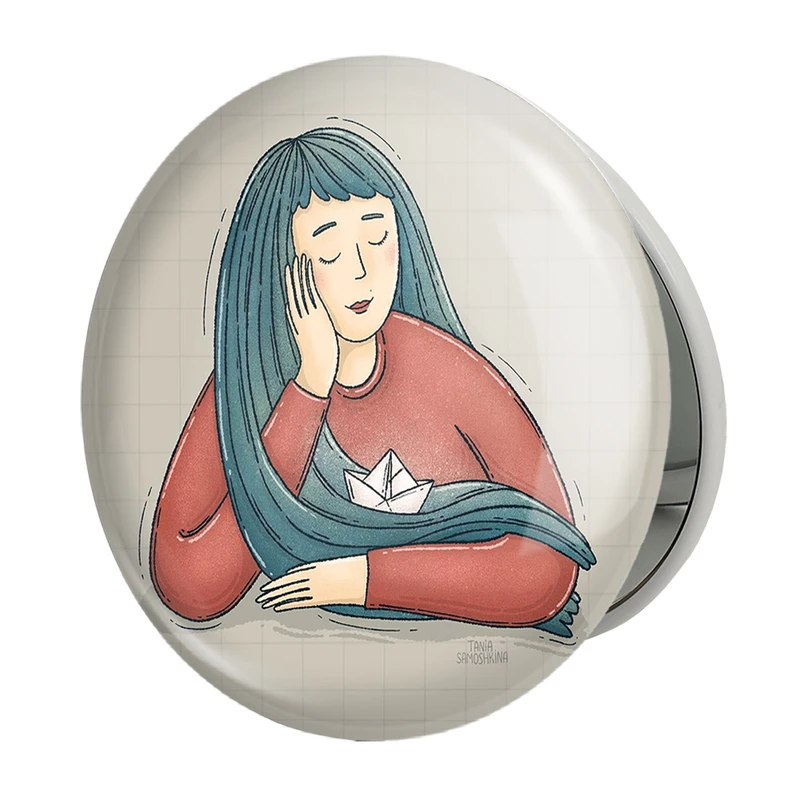 آینه جیبی خندالو طرح دخترونه مدل تاشو کد 6085 