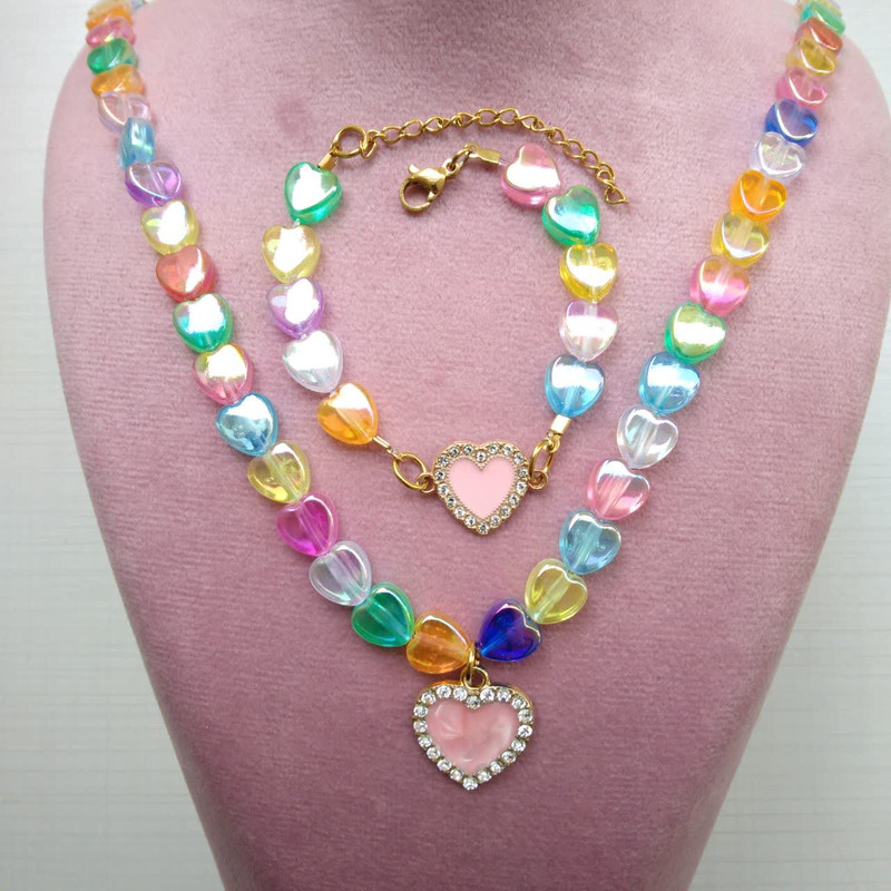 نیم ست دخترانه مدل مهره ای قلب کد 0312 نیم ست دخترانه مدل مهره ای قلب کد 0312