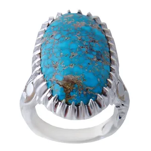 انگشتر نقره مردانه بازرگانی میلادی مدل فیروزه نیشابور طبیعی شجر رکاب دستساز کد AM_926