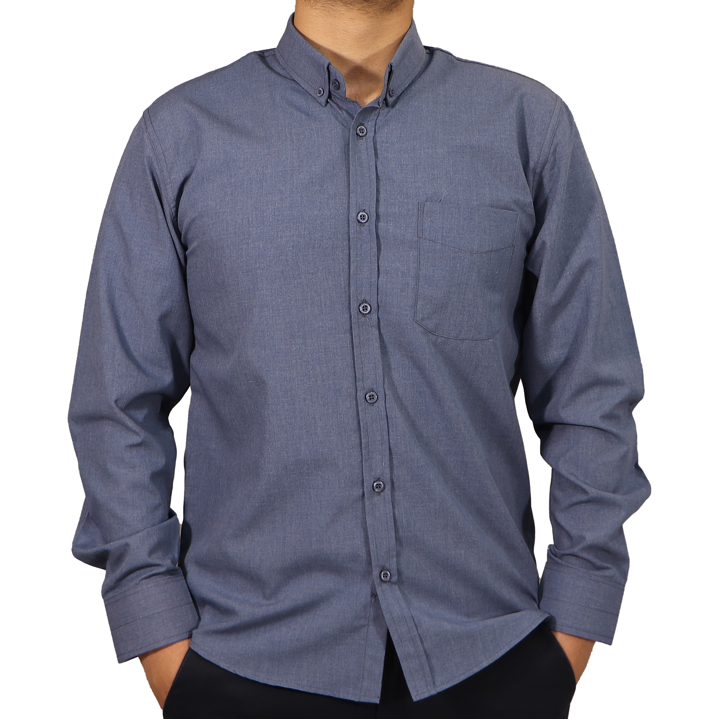 پیراهن آستین بلند مردانه مدل نخی کد 31073 رنگ آبی اطلسی