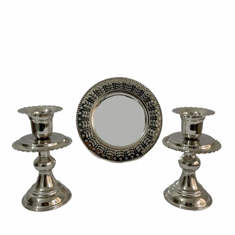 آینه و شمعدان مسی مدل پایه دار کروم کد ZH383
