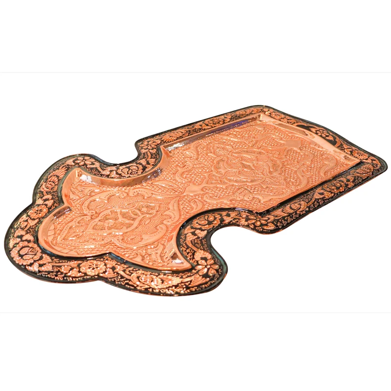 عکس شماره 4 : سرویس سماور 5 پارچه مسی مدل الماس تراش نیمه تراش طرح شاه عباسی کد 75