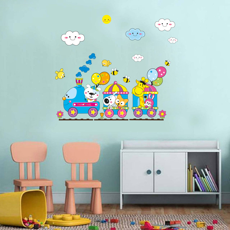 استیکر دیواری کودک باروچین مدل قطار رنگارنگ مجموعه 24 عددی