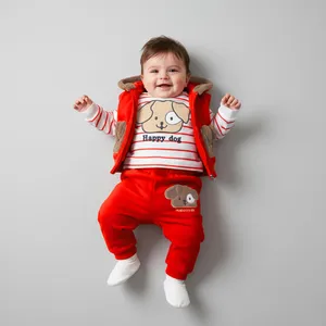 ست 3 تکه لباس نوزادی مدل Happy Dog کد Ge3