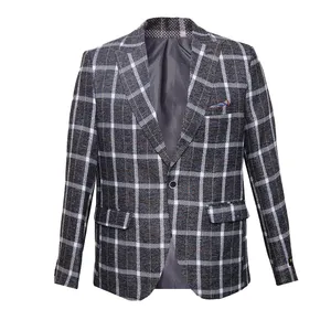 کت تک مردانه مدل چهارخانه NJ-MB420-COAT1CHA-TO رنگ طوسی