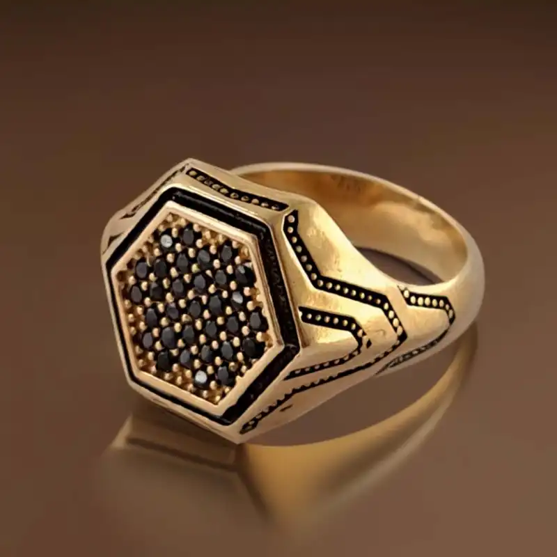 انگشتر مردانه ملک زیور مدل اسپرت شش ضلعی کد 436