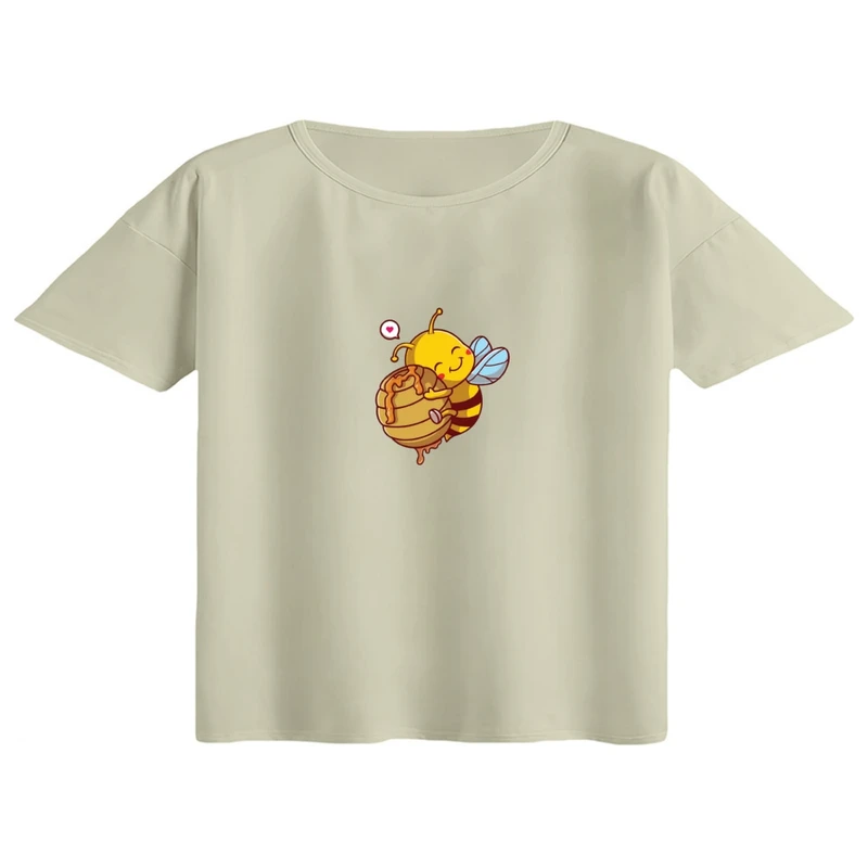 کراپ تی‌شرت آستین کوتاه زنانه مدل زنبوری کد 02