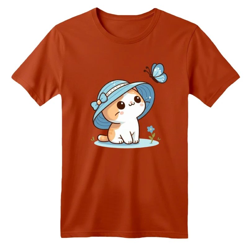 تی شرت آستین کوتاه بچگانه مدل گربه و کلاه