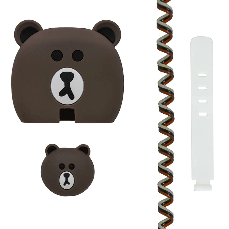 محافظ کابل وال کیس قاب شیک طرح خرسی به همراه محافظ شارژر دیواری مجموعه 4 عددی