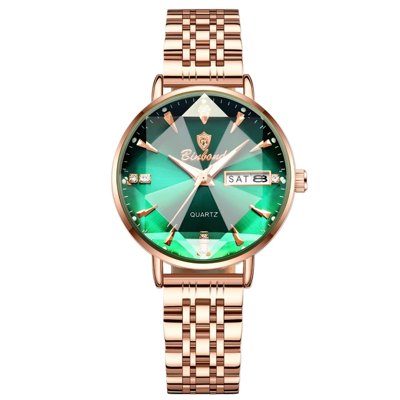 ساعت مچی عقربه‌ای کوارتز زنانه بین باند مدل اسپرت کلاسیک بند استیل قفل مخفی کد 002