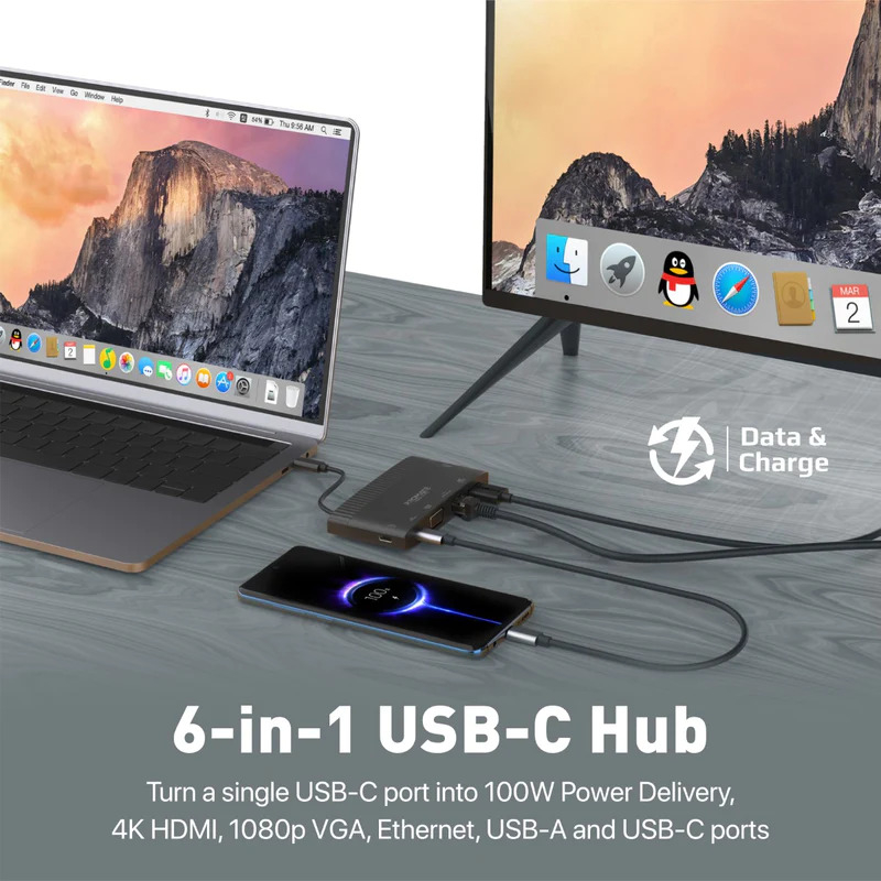 هاب 6 پورت USB-C پرومیت مدل MEDIAHUB-C6