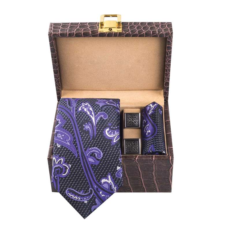 ست کراوات ، دستمال جیب و دکمه سردست مردانه مدل GF-PA1256-PU-BOX