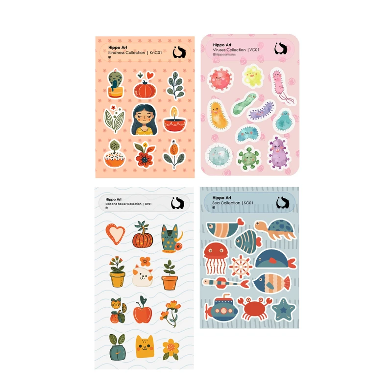 برچسب هیپو آرت مدل مهربانی و هیولا و ویروس بسته 4 عددی