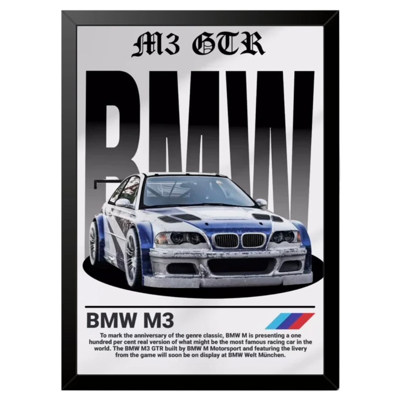 تابلو بکلیت طرح ماشین و خودرو بی ام و BMW M3 GTR NEED FOR SPEED MOST WANTED مدل b-po1667 فریم مشکی