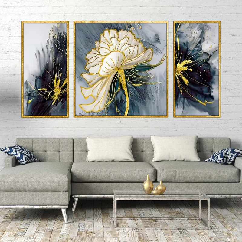 تابلو بکلیت طرح نقاشی گل برجسته مدل T-1548 مجموعه 3 عددی
