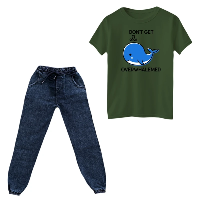 ست تی‌شرت و شلوار پسرانه مدل نهنگ کد ۵