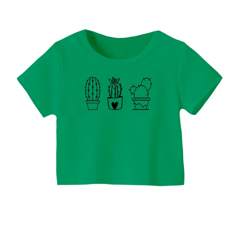 کراپ‌ تی‌شرت آستین کوتاه زنانه مدل کاکتوس خطی 1