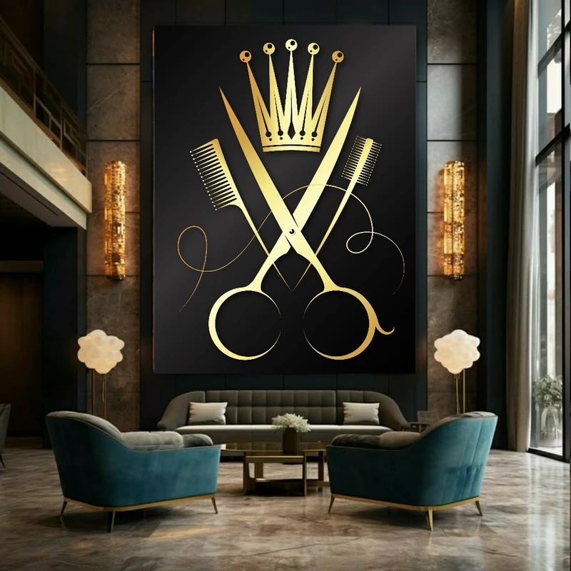 تابلو بوم طرح مخمل آرایشگاه مدل شانه و قیچی کد GR1769