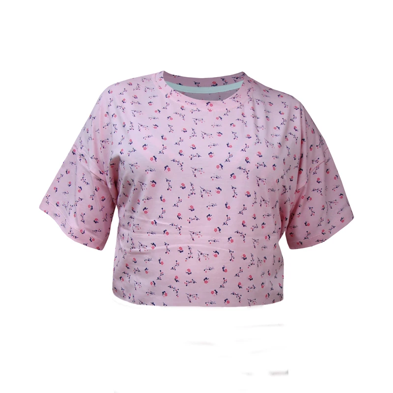 کراپ‌ تی‌شرت آستین کوتاه زنانه مدل نخ پنبه طرح گل ریز کد 026