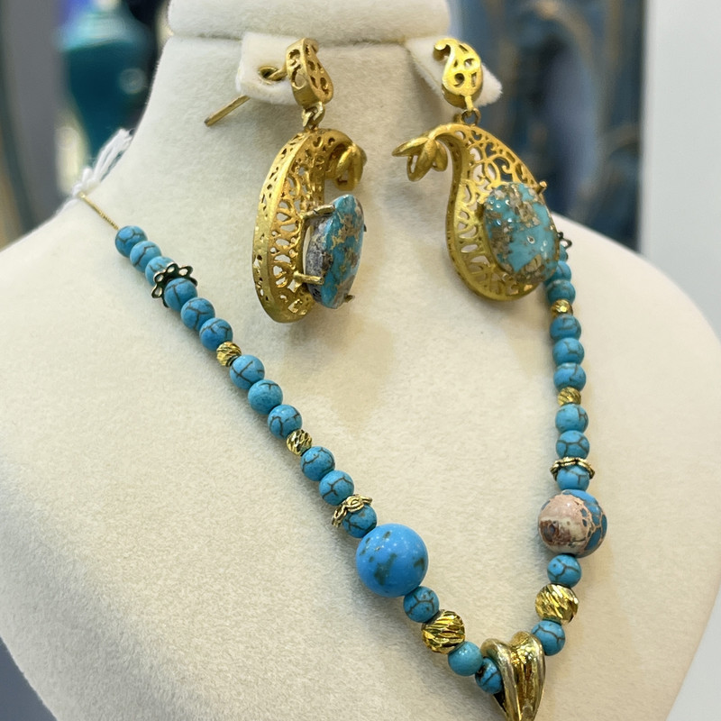 نیم ست نقره زنانه مدل دستساز فیروزه نیشابوری کد 1