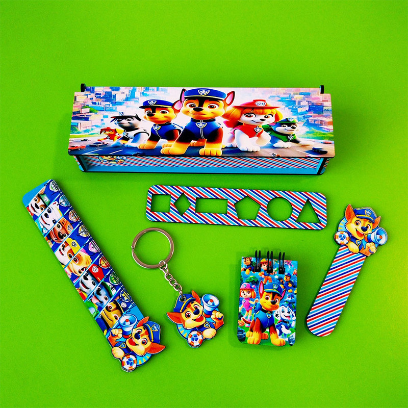 ست لوازم التحریر مدل چوبی طرح سگهای نگهبان فانتزی کد 06 مجموعه 6 عددی