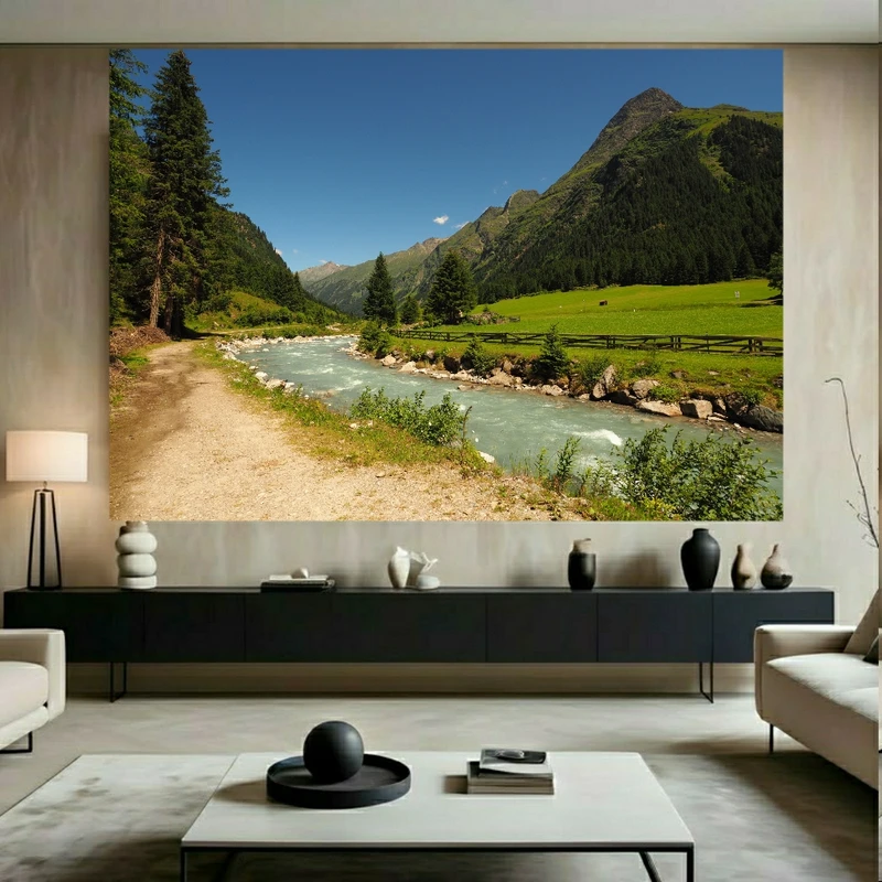 تابلو بوم طرح مخمل رودخانه مدل مسیر سرسبز کد FP106183