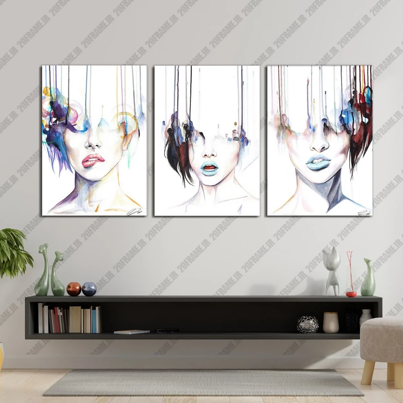 تابلو شاسی بکلیت طرح نقاشی مدرن چهره مدل SH-573 مجموعه 3 عددی