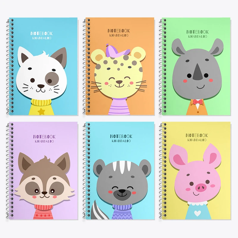 دفتر زبان 50 برگ خندالو مدل دو خط طرح حیوانات بامزه کد 65 مجموعه 6 عددی